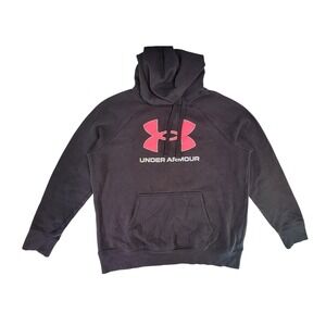 Under Armour Hoodie Black Pink Logo Fleece Pullover Hooded Sweatshirt Medium